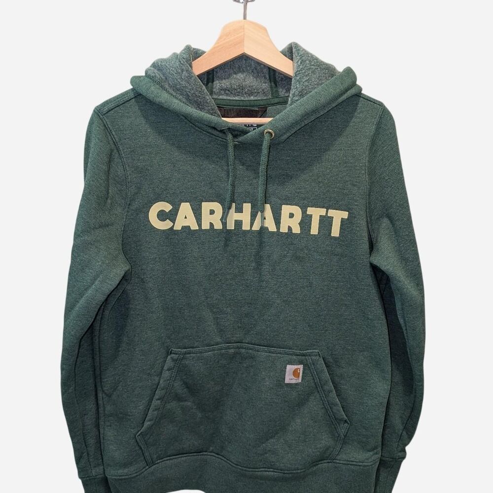 Carhartt Women's Relaxed Fit Midweight Logo Graphic Hoodie S Green Fleece Fall